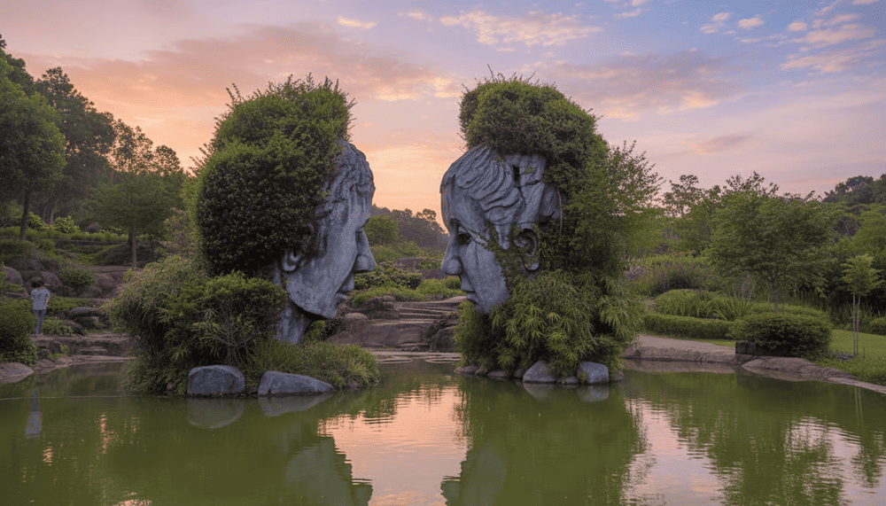 Hồ V&ocirc; Cực với tượng hai gương mặt khổng lồ l&agrave; g&oacute;c chụp mang t&iacute;nh biểu tượng của nơi n&agrave;y